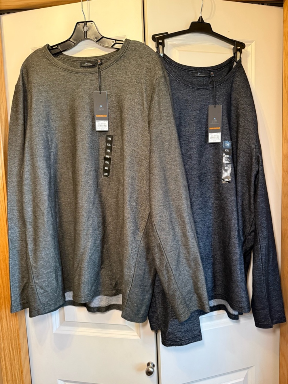 2NWT Marc Anthony Men's Long-Sleeve Terry Crewneck Shirts - Dark Green & Gray
